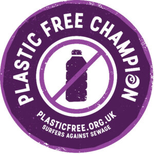 Circular Plastic Free Champion logo from Surfers Against Sewage, featuring a plastic bottle with a strike‑through.